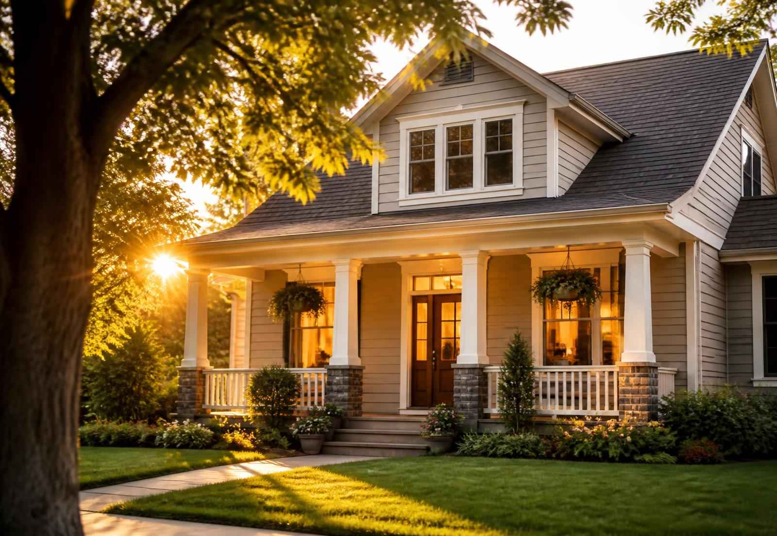 Two story house at sunset